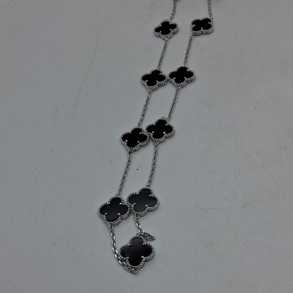 NWT Silver and Black Clover Designer Pendant Necklace